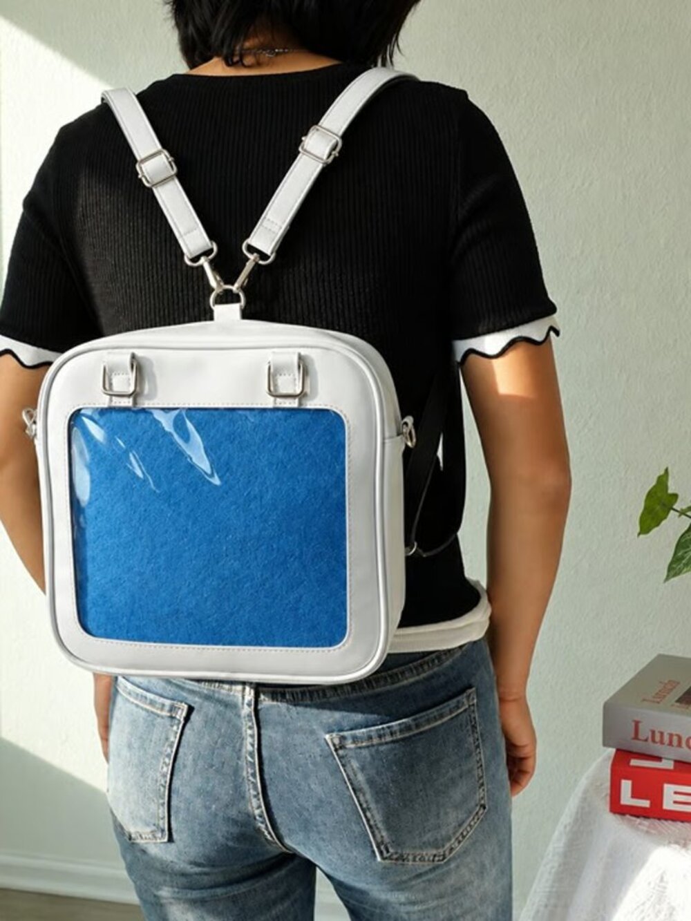 SKY BLUE Ita Bag Vegan Leather Crossbody Backpack Pin Display Purse Kawaii Bag